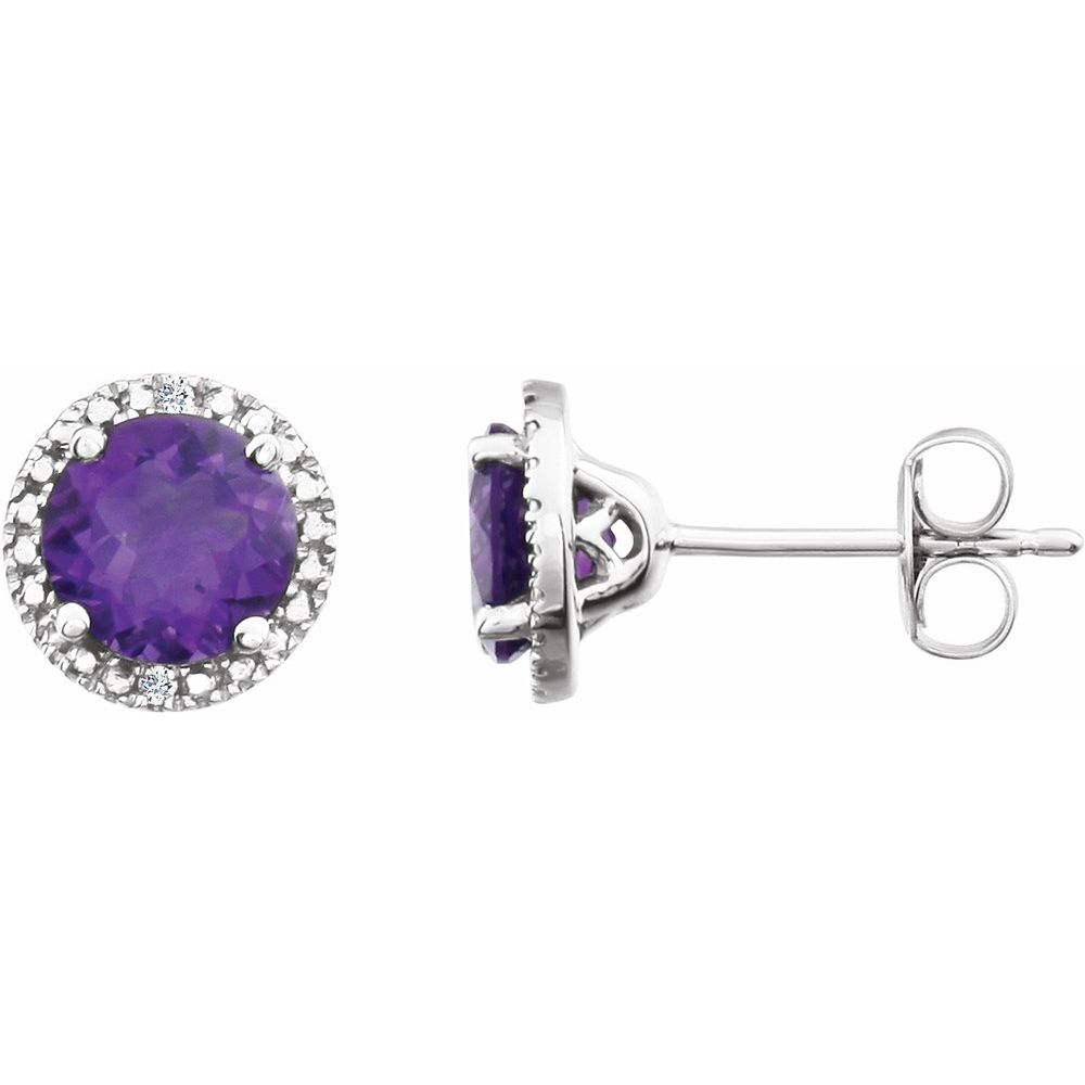 Alternate view of the Sterling Silver, Amethyst & .01 CTW Diamond 8mm Halo Style Earrings by The Black Bow Jewelry Co.