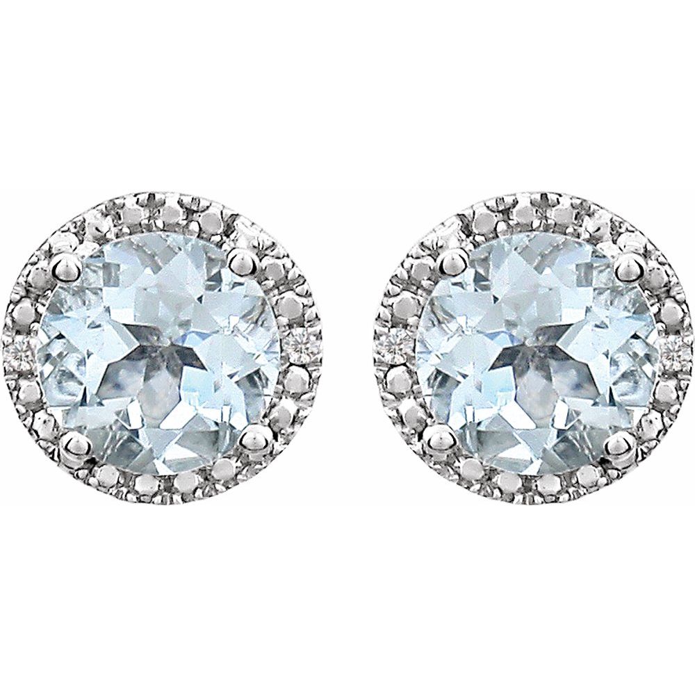 Sterling Silver, Aquamarine, .01CTW Diamond 8mm Halo Style Earrings, Item E17669-AQ by The Black Bow Jewelry Co.