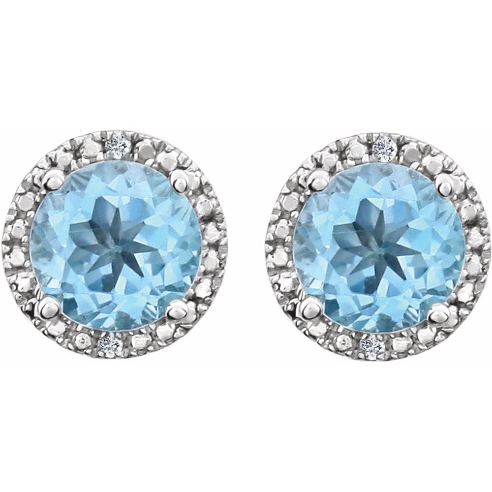 Sterling Silver, Sky Blue Topaz & .01 CTW Diamond 8mm Halo Earrings, Item E17669-BT by The Black Bow Jewelry Co.