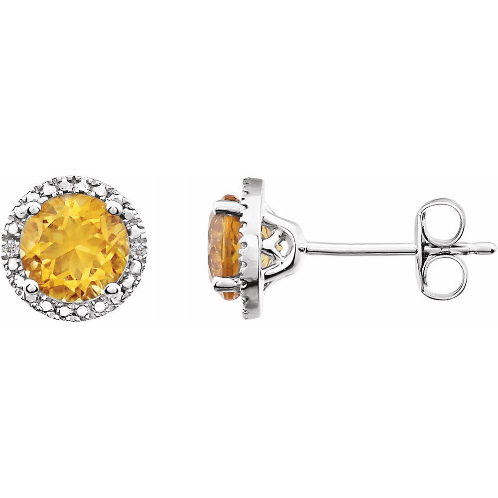 Alternate view of the Sterling Silver, Citrine & .01 CTW Diamond 8mm Halo Style Earrings by The Black Bow Jewelry Co.