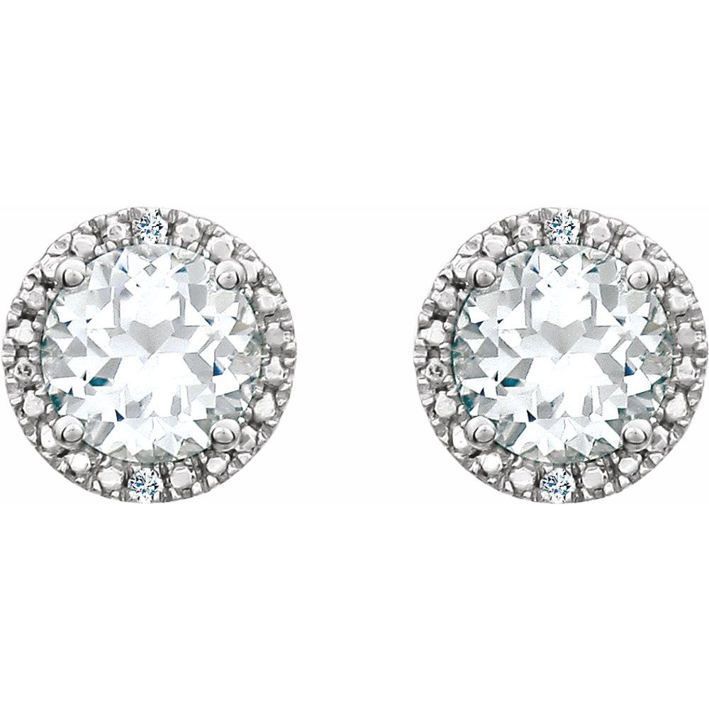 Sterling Silver, Created White Sapphire & Diamond 8mm Halo Earrings, Item E17669-CW by The Black Bow Jewelry Co.