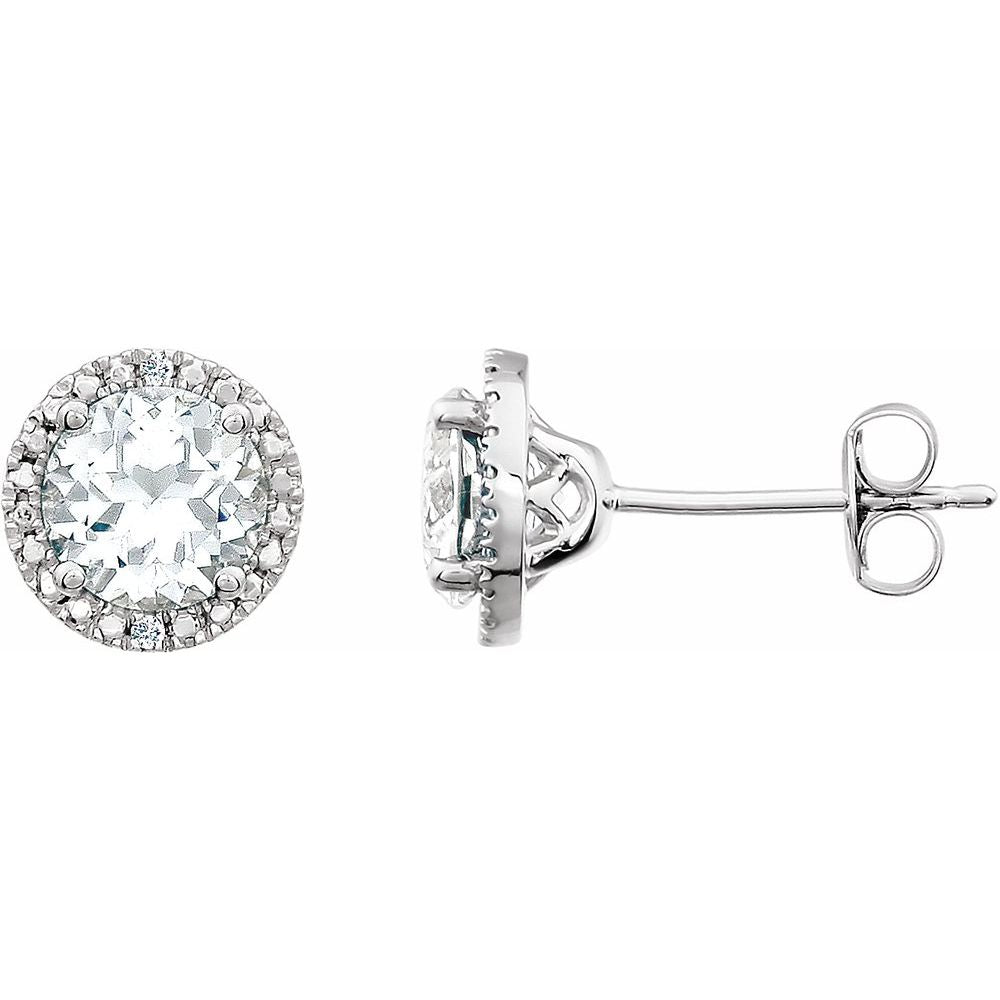 Alternate view of the Sterling Silver, Created White Sapphire & Diamond 8mm Halo Earrings by The Black Bow Jewelry Co.