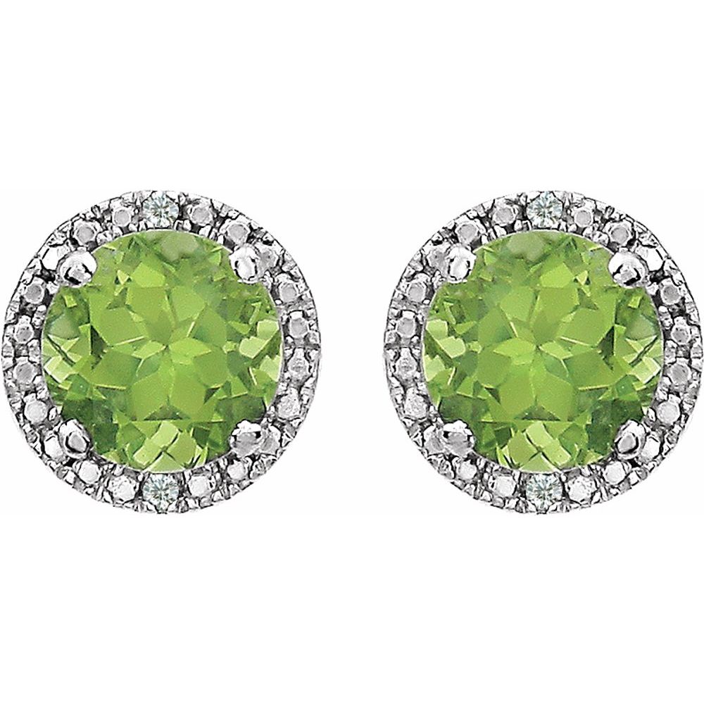 Sterling Silver, Peridot & .01 CTW Diamond 8mm Halo Style Earrings, Item E17669-PE by The Black Bow Jewelry Co.