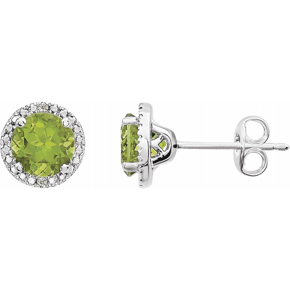 Alternate view of the Sterling Silver, Peridot & .01 CTW Diamond 8mm Halo Style Earrings by The Black Bow Jewelry Co.