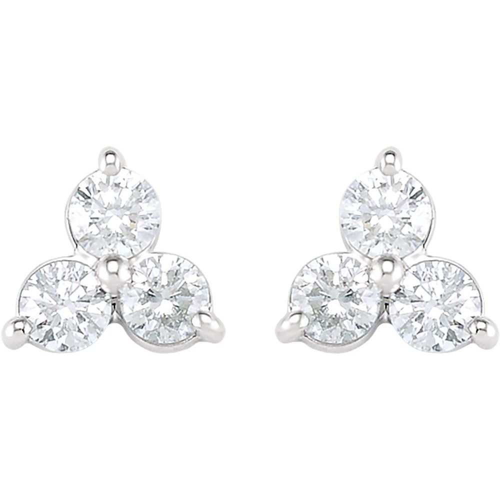 14k White Gold & Diamond Three-Stone Post Earrings, Item E17671 by The Black Bow Jewelry Co.