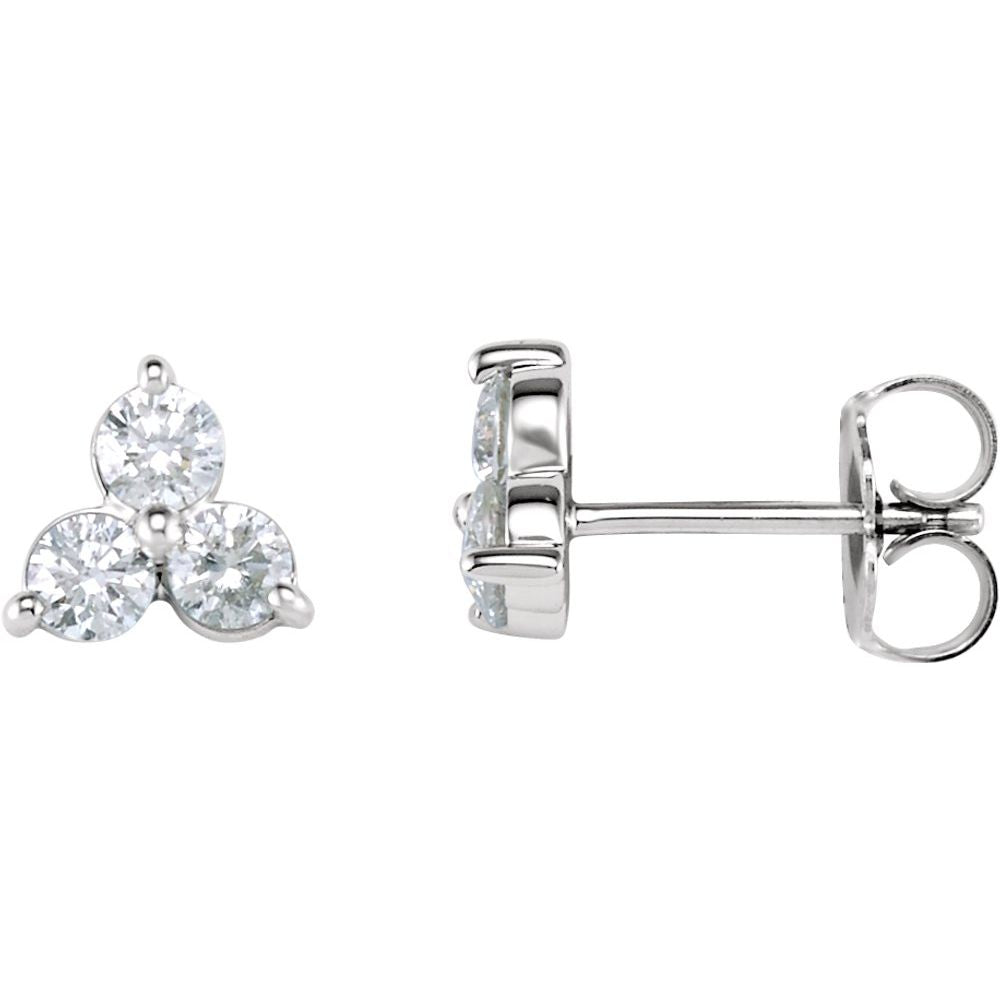 Alternate view of the 14k White Gold 1 Ctw Diamond Three-Stone Post Earrings, 10 x 9mm by The Black Bow Jewelry Co.