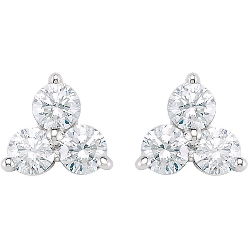 14k White Gold 1/3 Ctw Diamond Three-Stone Post Earrings, 6 x 5.5mm, Item E17671-33 by The Black Bow Jewelry Co.