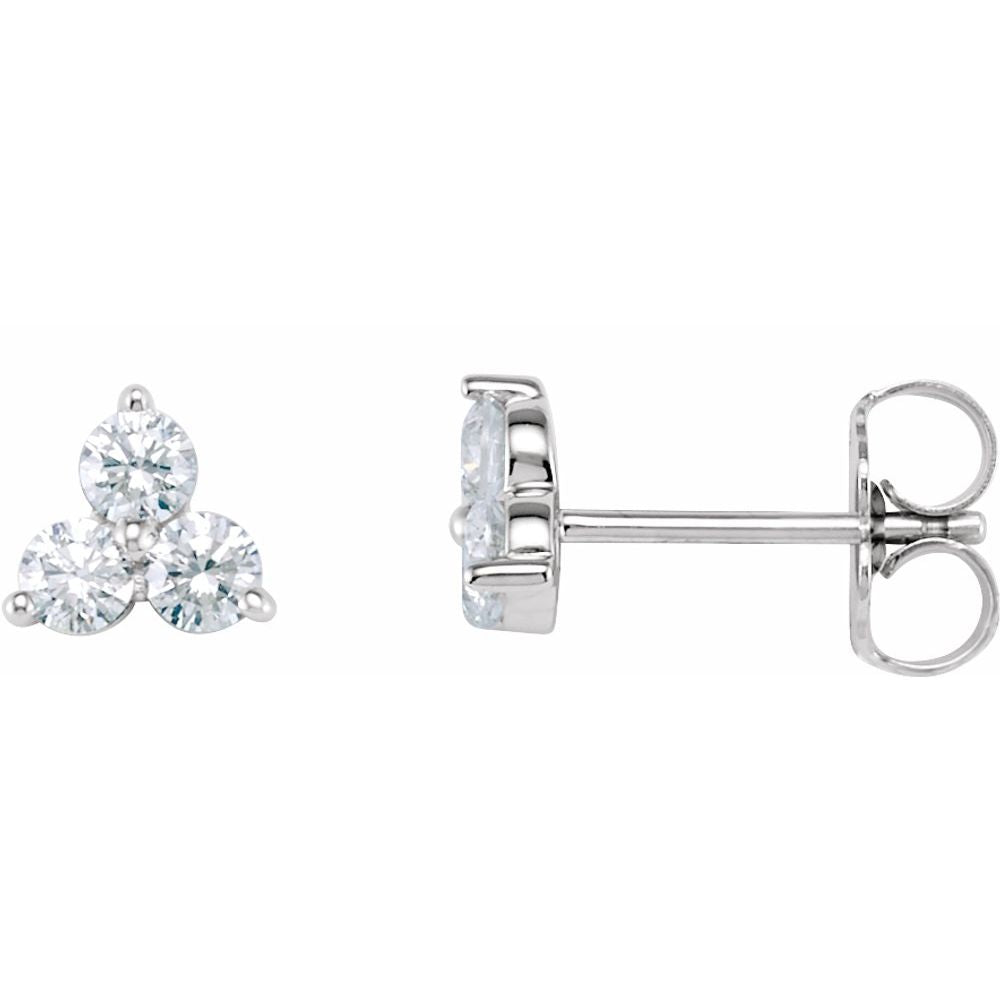 Alternate view of the 14k White Gold 1/3 Ctw Diamond Three-Stone Post Earrings, 6 x 5.5mm by The Black Bow Jewelry Co.