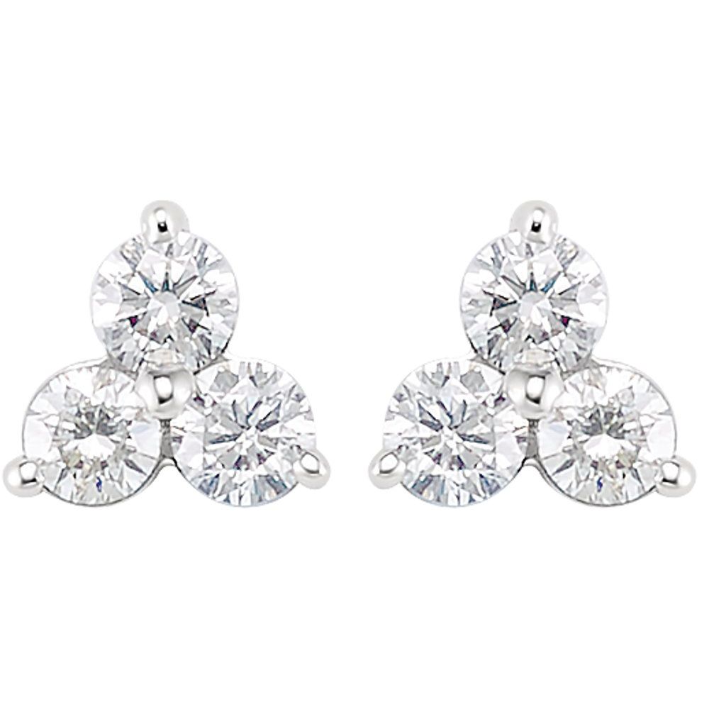 Alternate view of the 14k White Gold & Diamond Three-Stone Post Earrings by The Black Bow Jewelry Co.