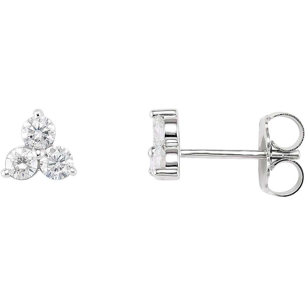 Alternate view of the 14k White Gold 5/8 Ctw Diamond Three-Stone Post Earrings, 7 x 6.5mm by The Black Bow Jewelry Co.