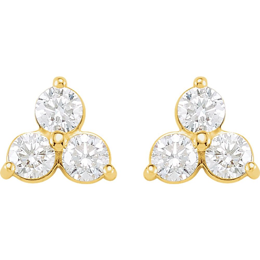 14k Yellow Gold 1 Ctw Diamond Three-Stone Post Earrings, 10 x 9mm, Item E17672-10 by The Black Bow Jewelry Co.