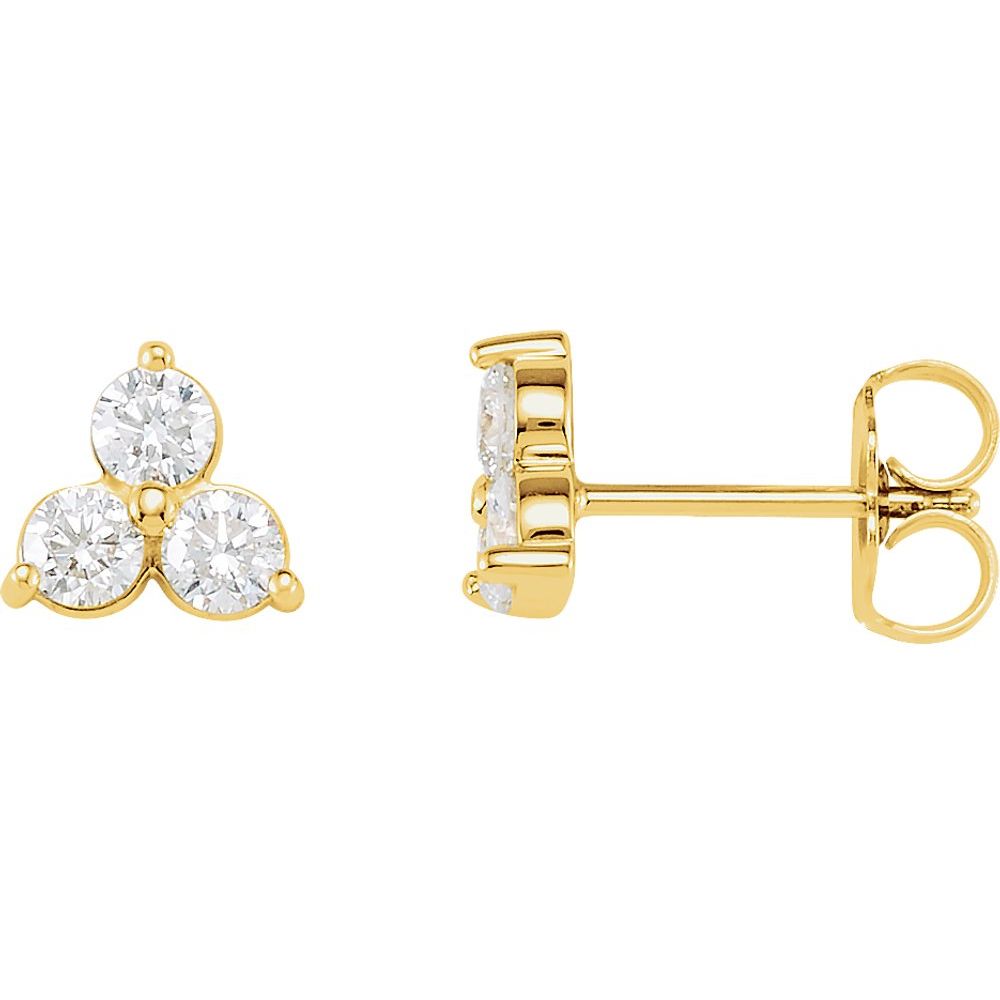 Alternate view of the 14k Yellow Gold 1 Ctw Diamond Three-Stone Post Earrings, 10 x 9mm by The Black Bow Jewelry Co.