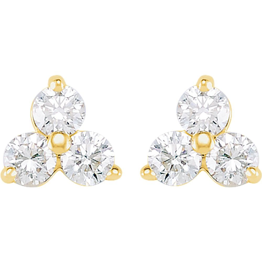 14k Yellow Gold 1/3 Ctw Diamond Three-Stone Post Earrings, 6 x 5.5mm, Item E17672-33 by The Black Bow Jewelry Co.