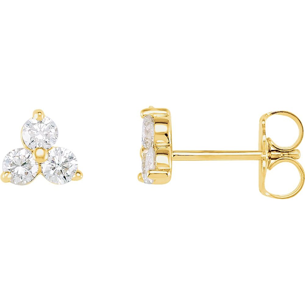 Alternate view of the 14k Yellow Gold 1/3 Ctw Diamond Three-Stone Post Earrings, 6 x 5.5mm by The Black Bow Jewelry Co.