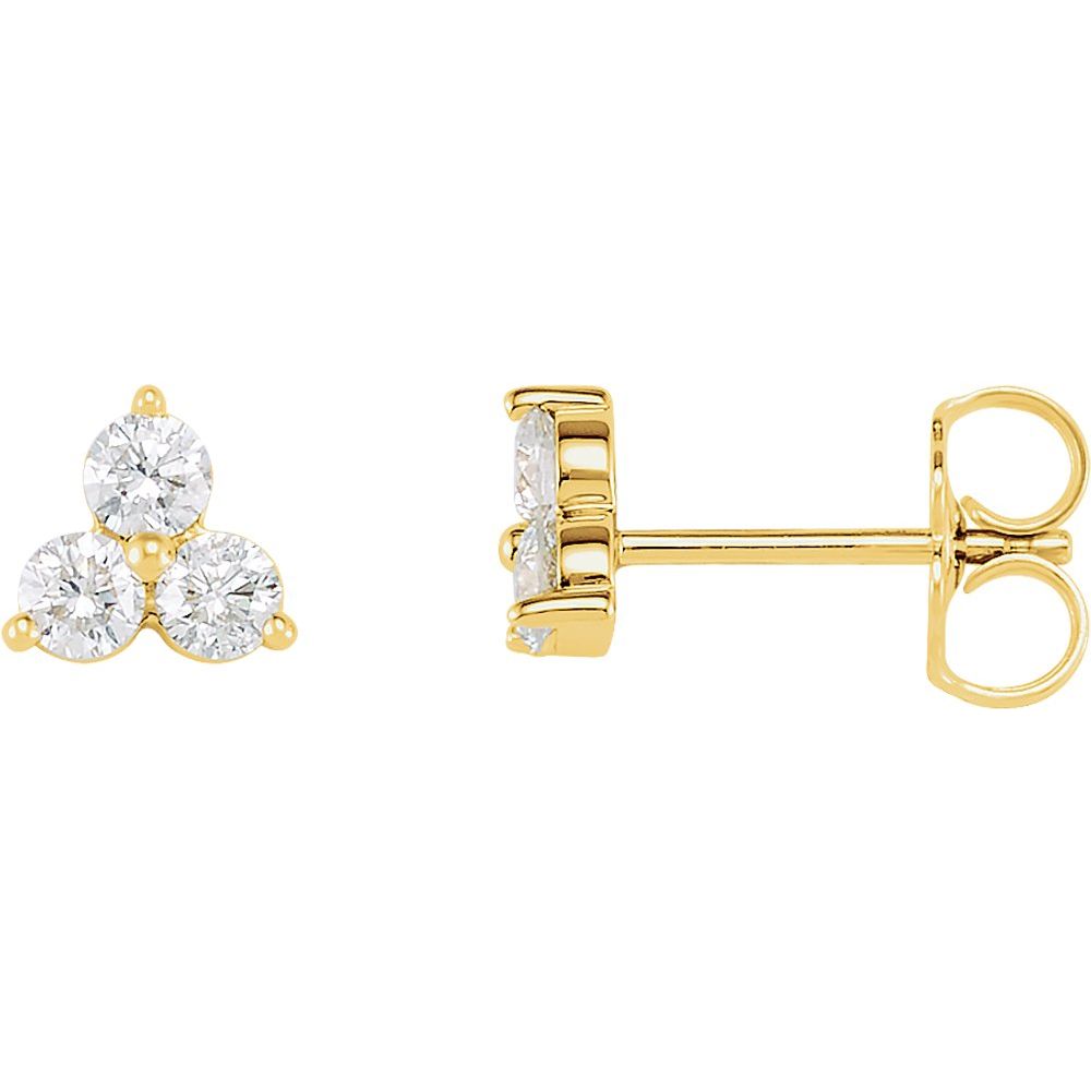 Alternate view of the 14k Yellow Gold 5/8 Ctw Diamond Three-Stone Post Earrings, 7 x 6.5mm by The Black Bow Jewelry Co.