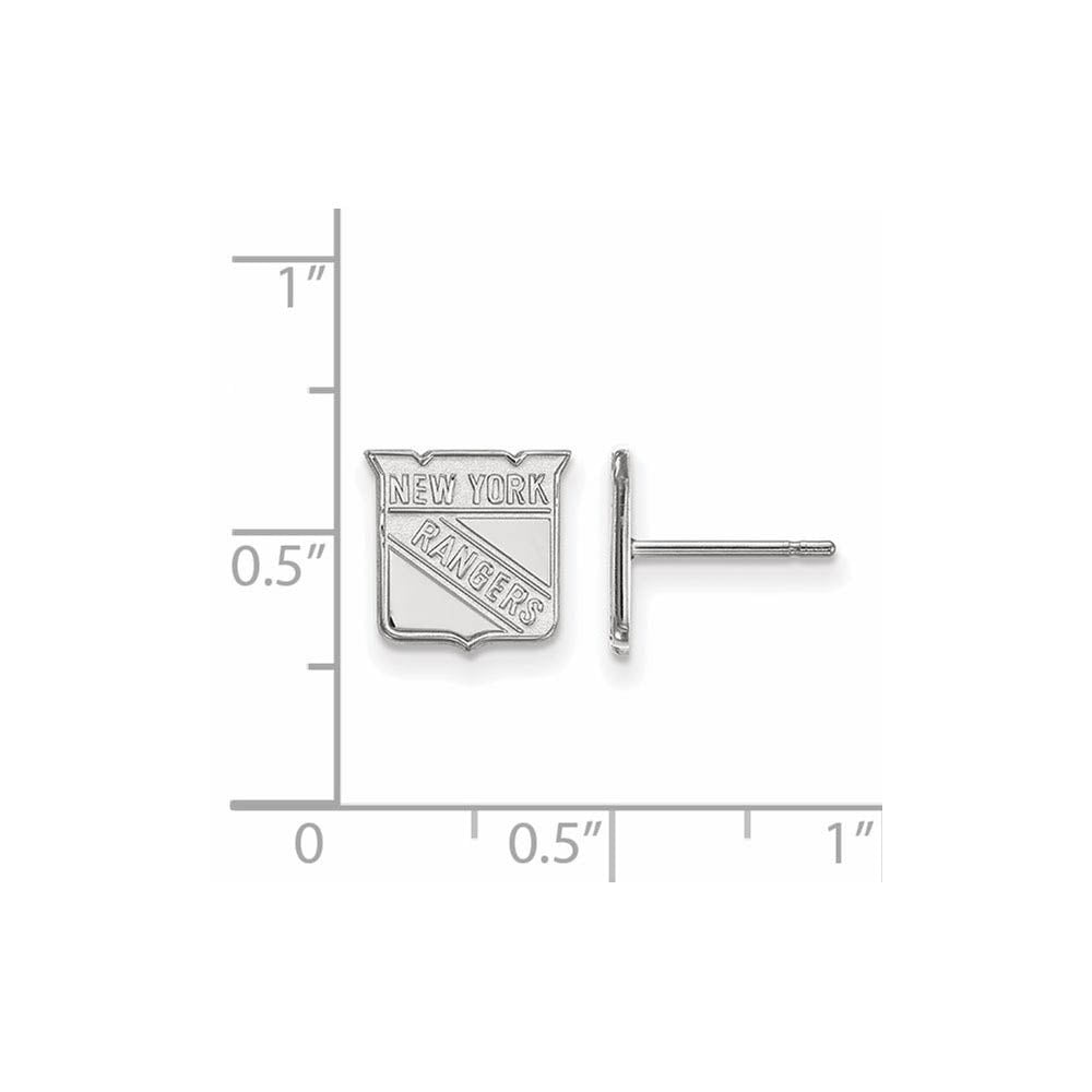 Alternate view of the 10k White Gold NHL New York Rangers XS Post Earrings by The Black Bow Jewelry Co.