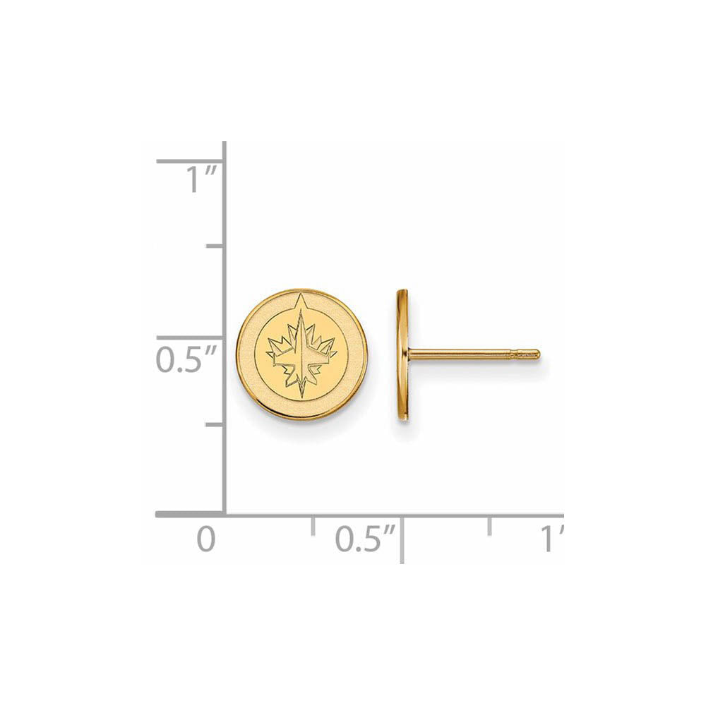 Alternate view of the 10k Yellow Gold NHL Winnipeg Jets XS Post Earrings by The Black Bow Jewelry Co.