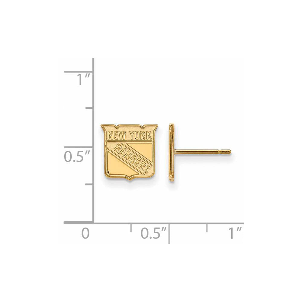 Alternate view of the 10k Yellow Gold NHL New York Rangers XS Post Earrings by The Black Bow Jewelry Co.