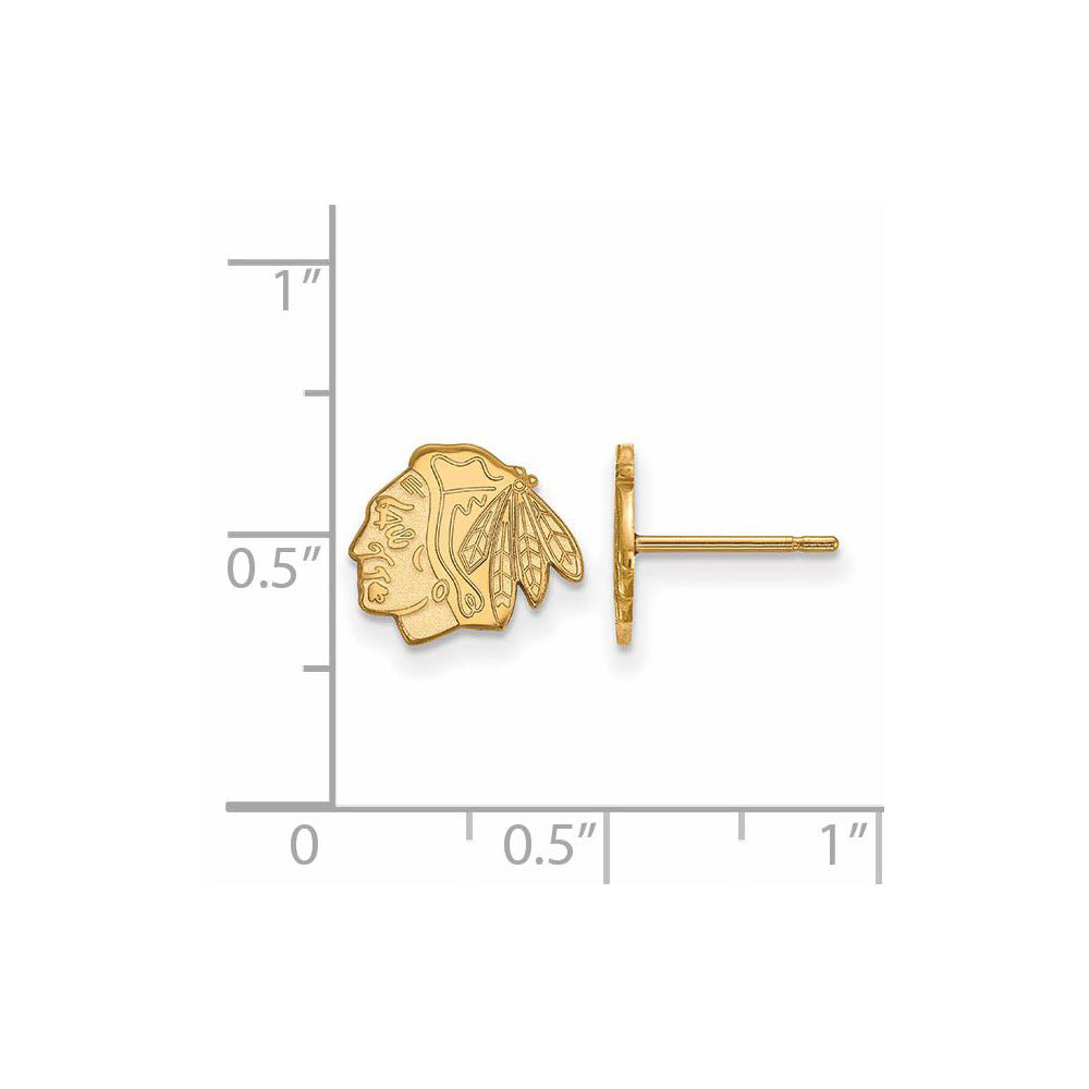 Alternate view of the 10k Yellow Gold NHL Chicago Blackhawks XS Post Earrings by The Black Bow Jewelry Co.