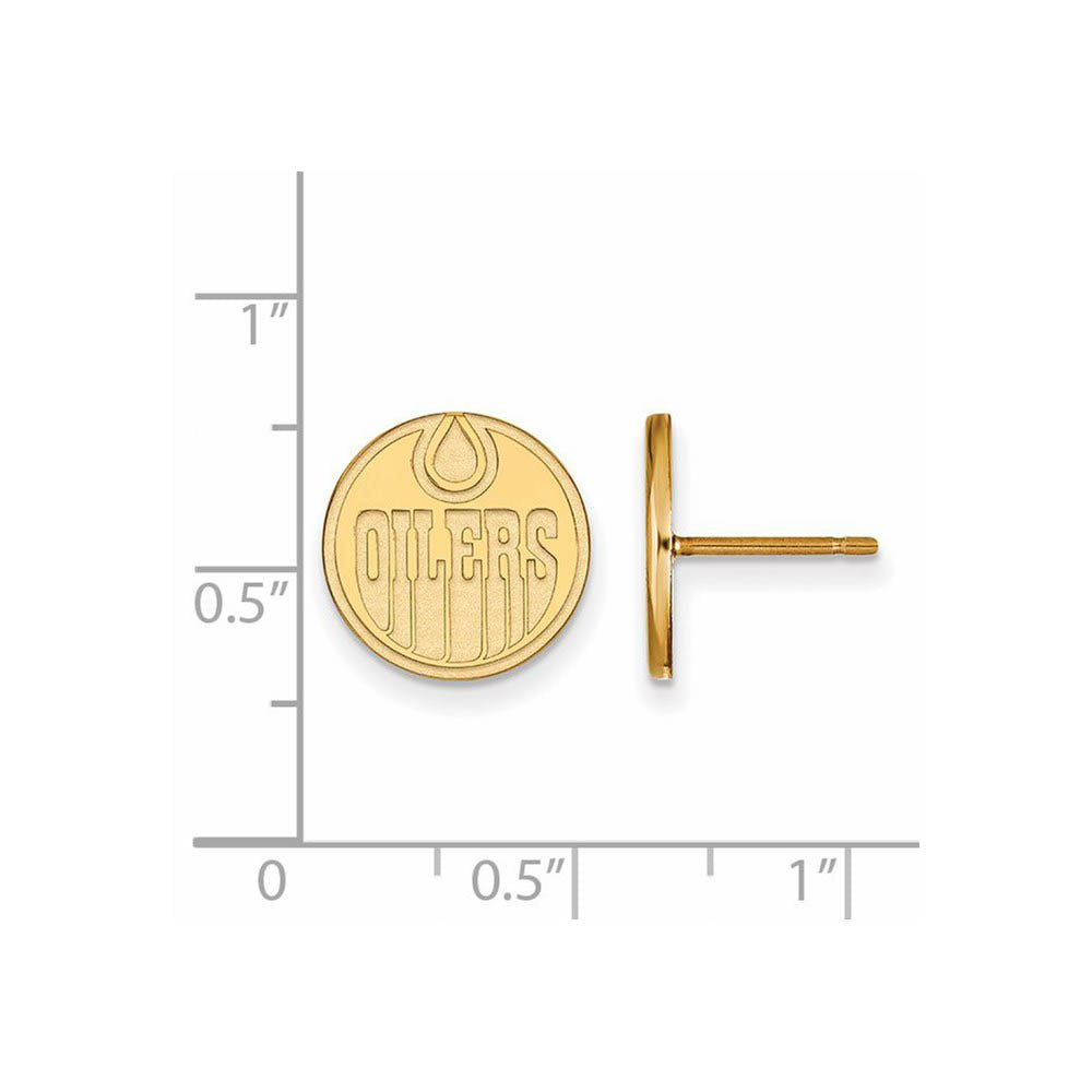 Alternate view of the 10k Yellow Gold NHL Edmonton Oilers Small Post Earrings by The Black Bow Jewelry Co.