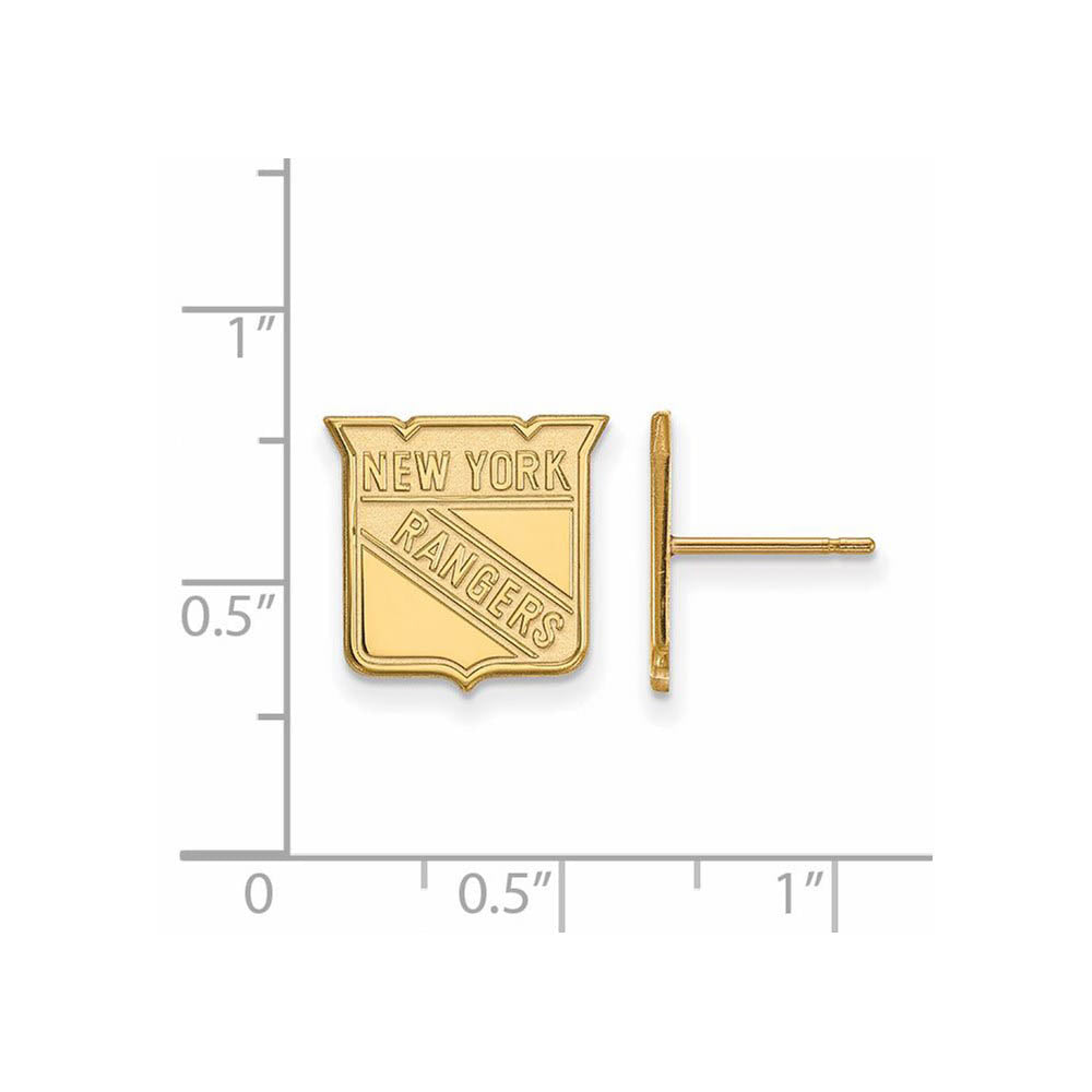 Alternate view of the 10k Yellow Gold NHL New York Rangers Small Post Earrings by The Black Bow Jewelry Co.