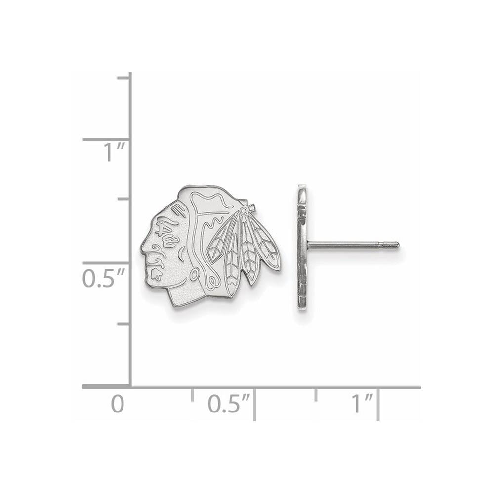 Alternate view of the 14k White Gold NHL Chicago Blackhawks Small Post Earrings by The Black Bow Jewelry Co.