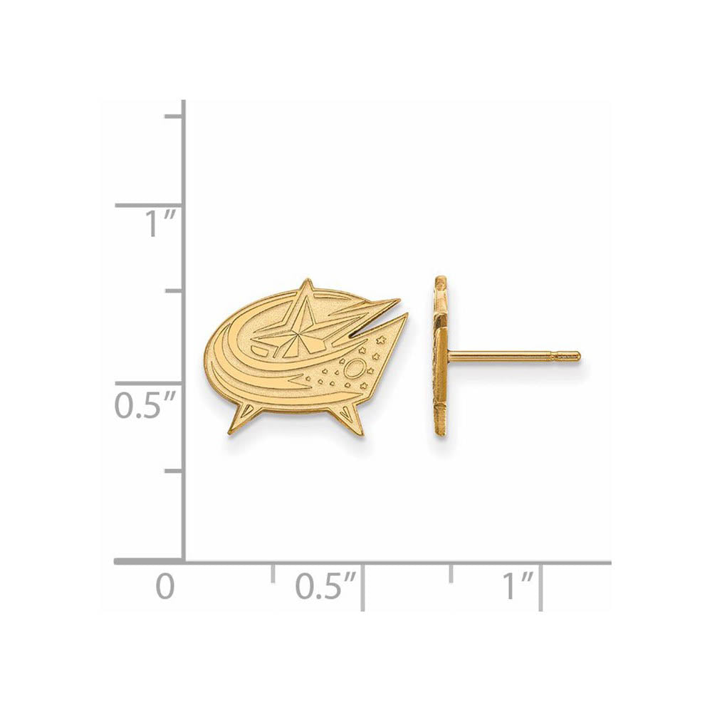 Alternate view of the 14k Yellow Gold NHL Columbus Blue Jackets Small Post Earrings by The Black Bow Jewelry Co.