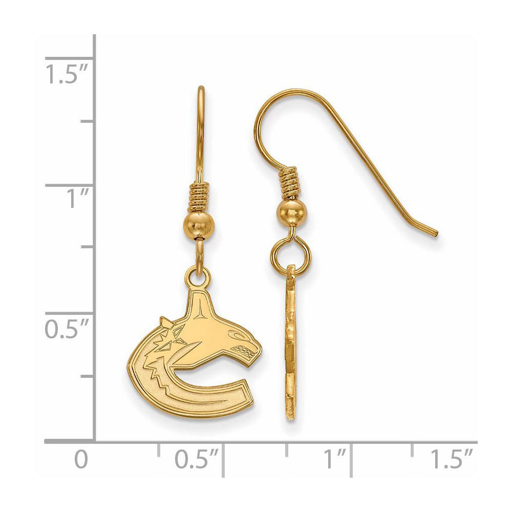 Alternate view of the SS 14k Yellow Gold Plated NHL Vancouver Canucks Small Dangle Earrings by The Black Bow Jewelry Co.