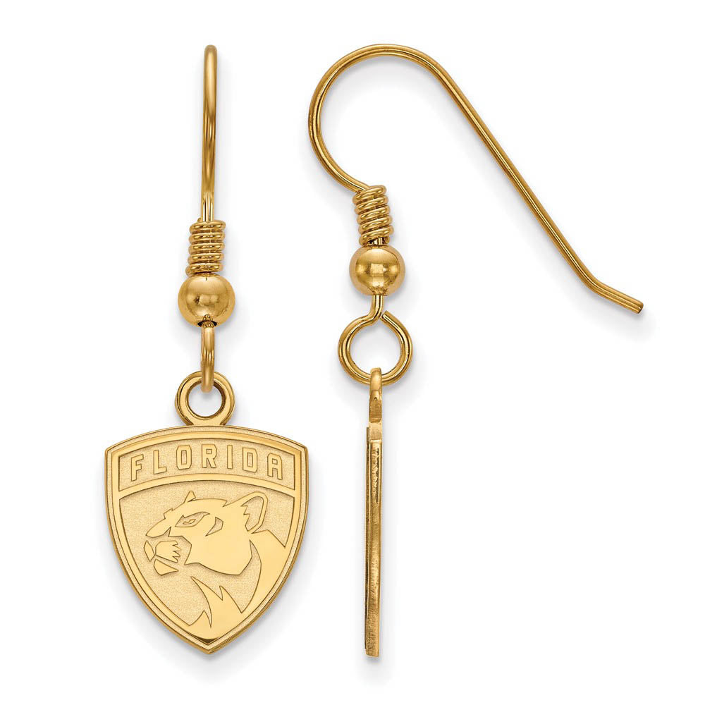SS 14k Yellow Gold Plated NHL Florida Panthers Small Dangle Earrings, Item E17891 by The Black Bow Jewelry Co.