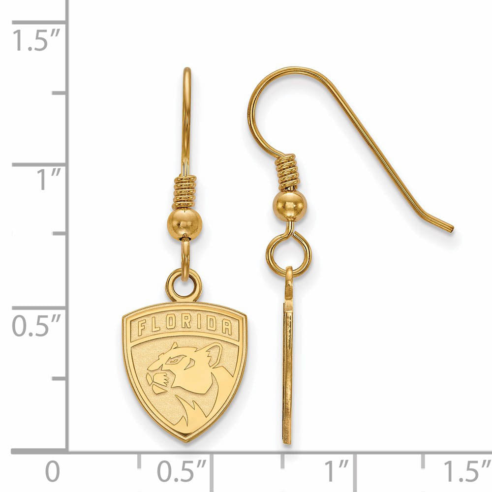 Alternate view of the SS 14k Yellow Gold Plated NHL Florida Panthers Small Dangle Earrings by The Black Bow Jewelry Co.