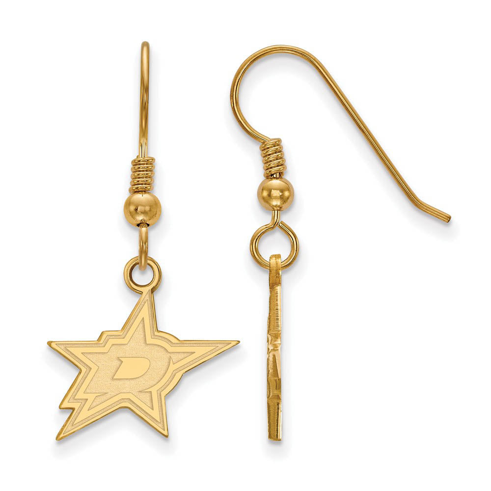 SS 14k Yellow Gold Plated NHL Dallas Stars Small Dangle Earrings, Item E17892 by The Black Bow Jewelry Co.