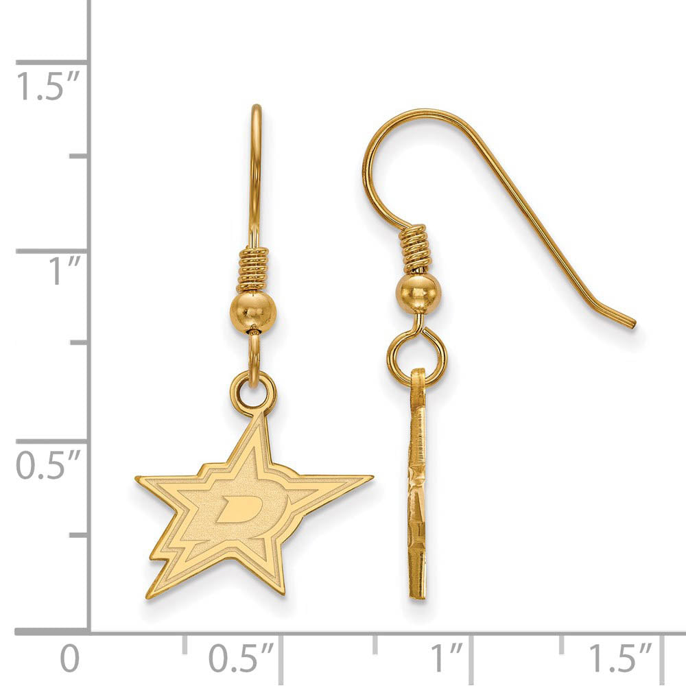 Alternate view of the SS 14k Yellow Gold Plated NHL Dallas Stars Small Dangle Earrings by The Black Bow Jewelry Co.