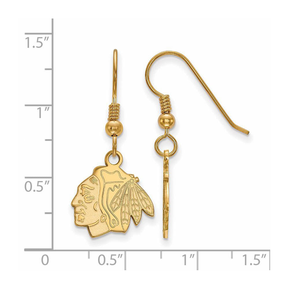 Alternate view of the SS 14k Yellow Gold Plated NHL Chicago Blackhawks Small Dangle Earrings by The Black Bow Jewelry Co.