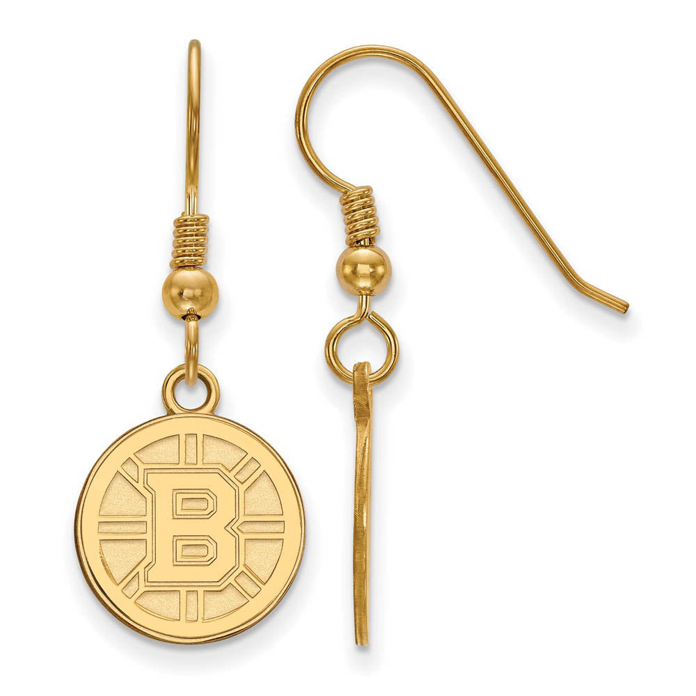 SS 14k Yellow Gold Plated NHL Boston Bruins Small Dangle Earrings, Item E17894 by The Black Bow Jewelry Co.
