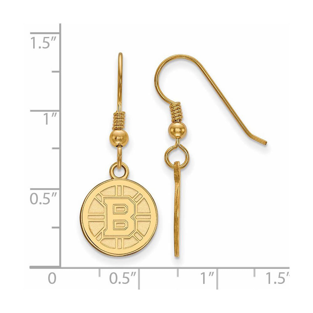 Alternate view of the SS 14k Yellow Gold Plated NHL Boston Bruins Small Dangle Earrings by The Black Bow Jewelry Co.