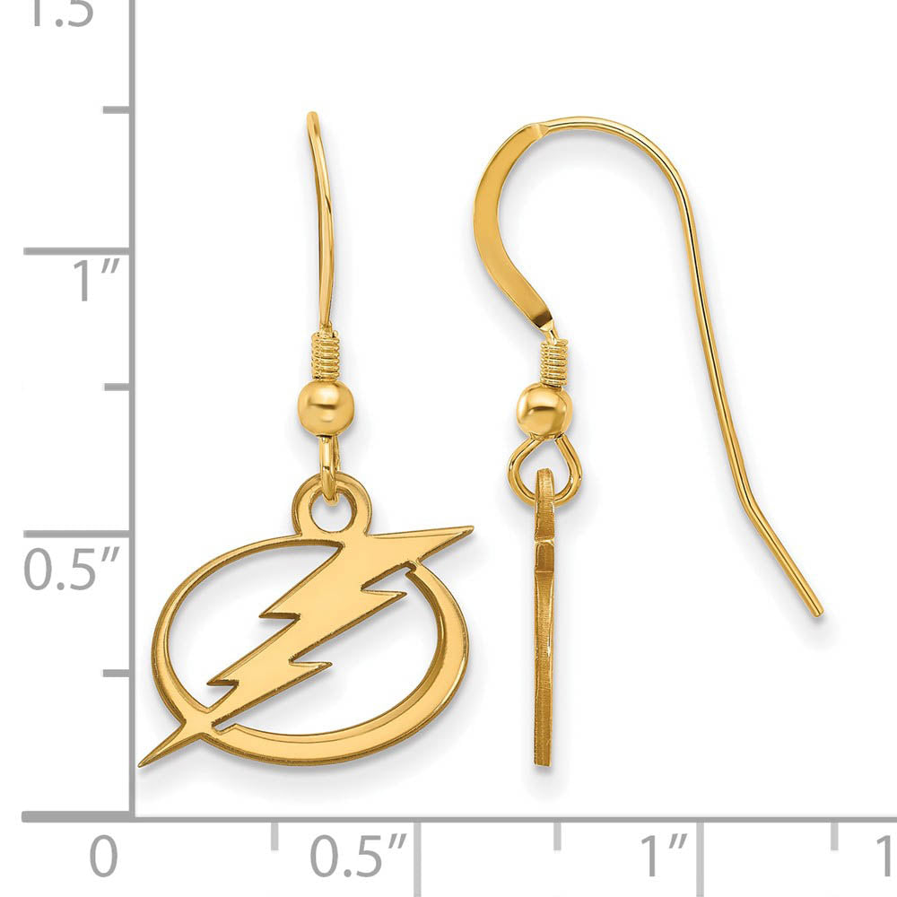 Alternate view of the SS 14k Yellow Gold Plated NHL Tampa Bay Lightning SM Dangle Earrings by The Black Bow Jewelry Co.