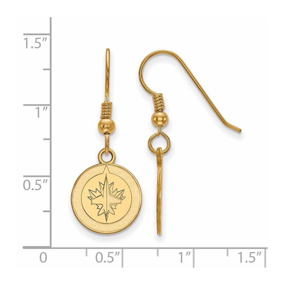 Alternate view of the SS 14k Yellow Gold Plated NHL Winnipeg Jets Small Dangle Earrings by The Black Bow Jewelry Co.