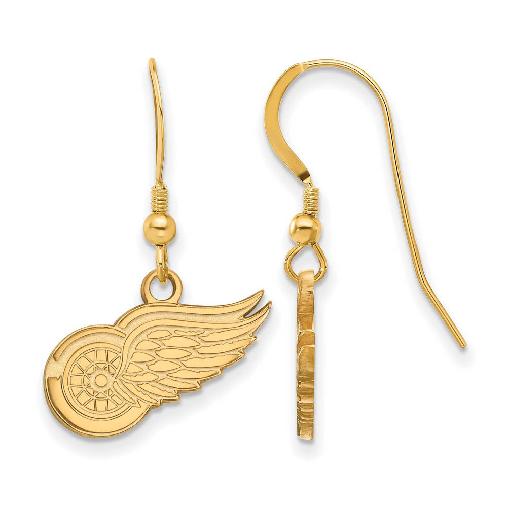 SS 14k Yellow Gold Plated NHL Detroit Red Wings Small Dangle Earrings, Item E17898 by The Black Bow Jewelry Co.