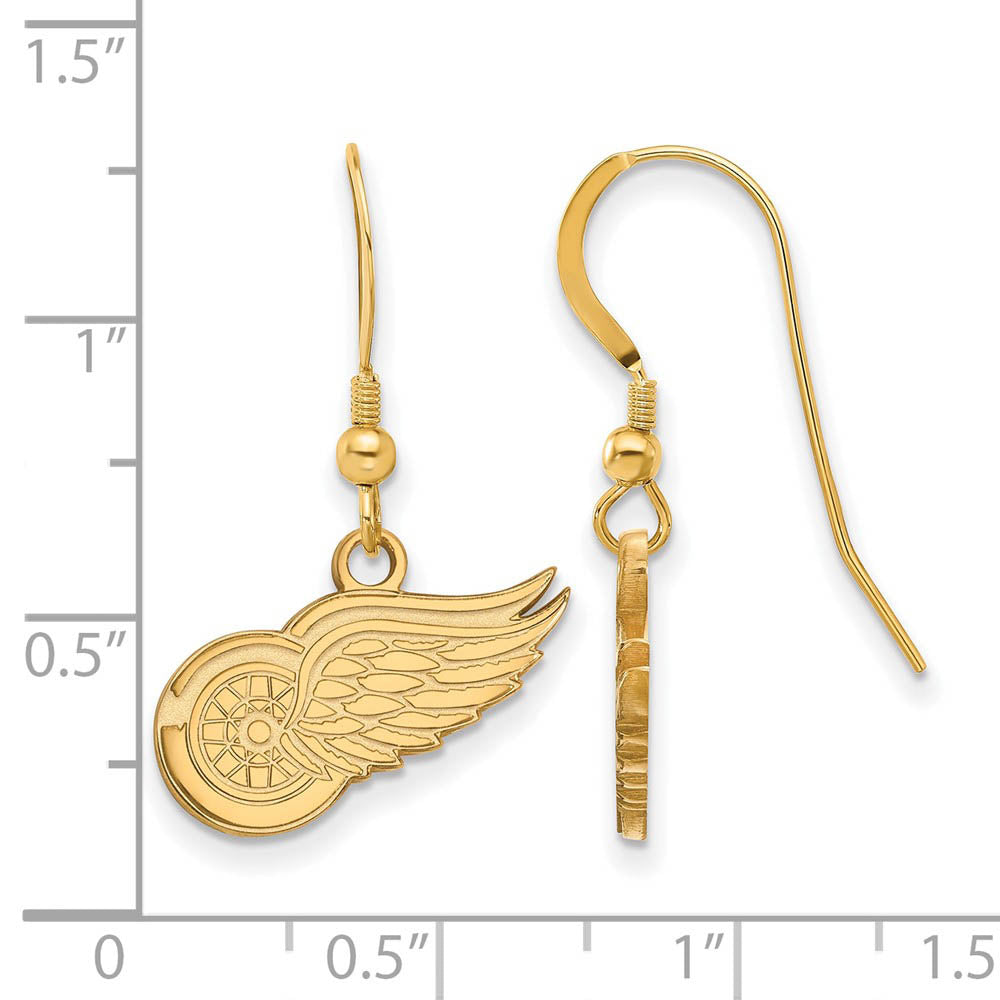 Alternate view of the SS 14k Yellow Gold Plated NHL Detroit Red Wings Small Dangle Earrings by The Black Bow Jewelry Co.