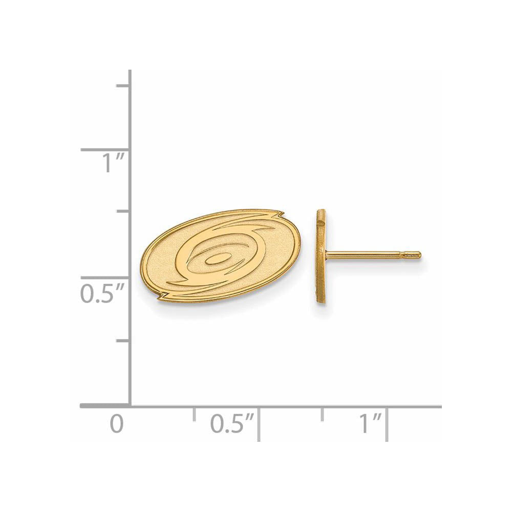 Alternate view of the SS 14k Yellow Gold Plated NHL Carolina Hurricanes Small Post Earrings by The Black Bow Jewelry Co.