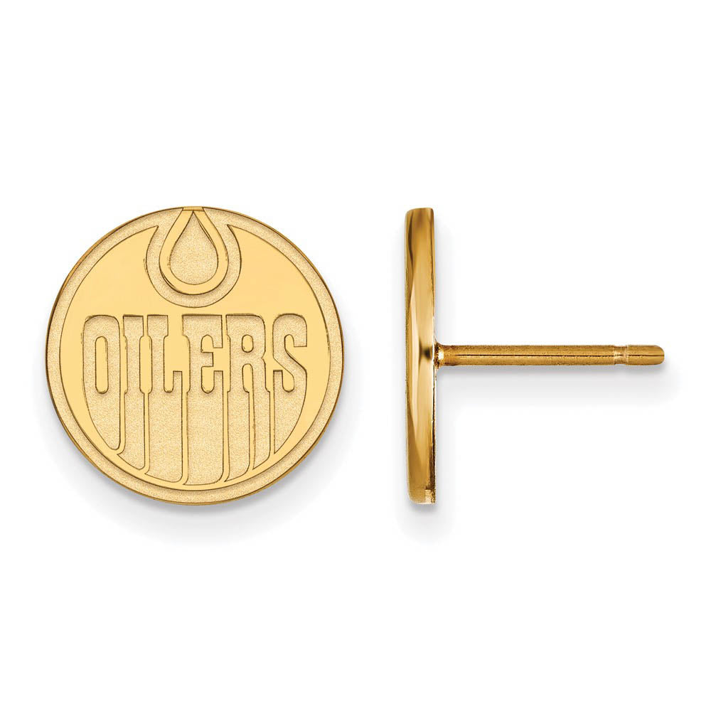 SS 14k Yellow Gold Plated NHL Edmonton Oilers Small Post Earrings, Item E17903 by The Black Bow Jewelry Co.