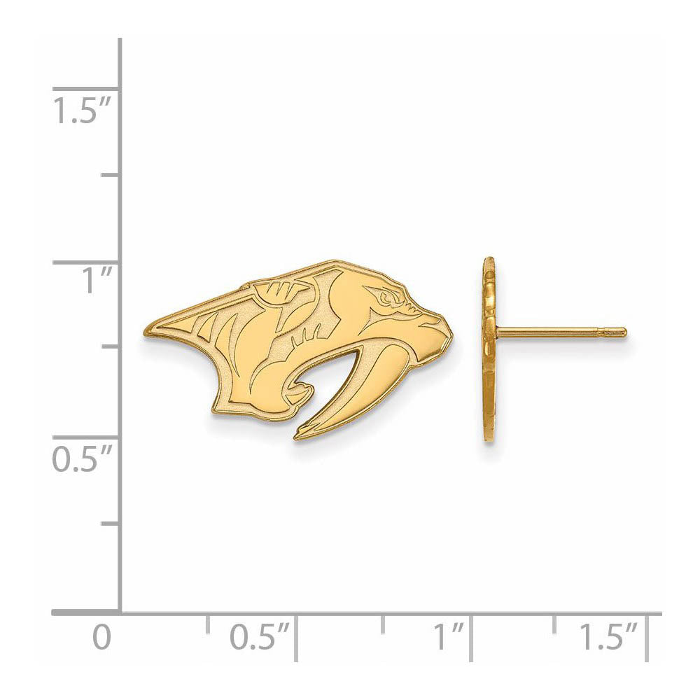 Alternate view of the SS 14k Yellow Gold Plated NHL Nashville Predators Small Post Earrings by The Black Bow Jewelry Co.