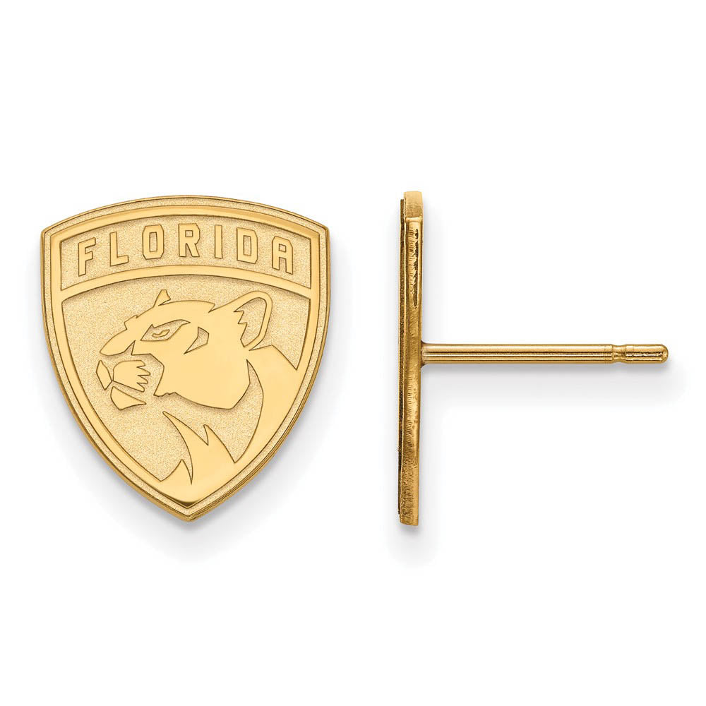 SS 14k Yellow Gold Plated NHL Florida Panthers Small Post Earrings, Item E17905 by The Black Bow Jewelry Co.