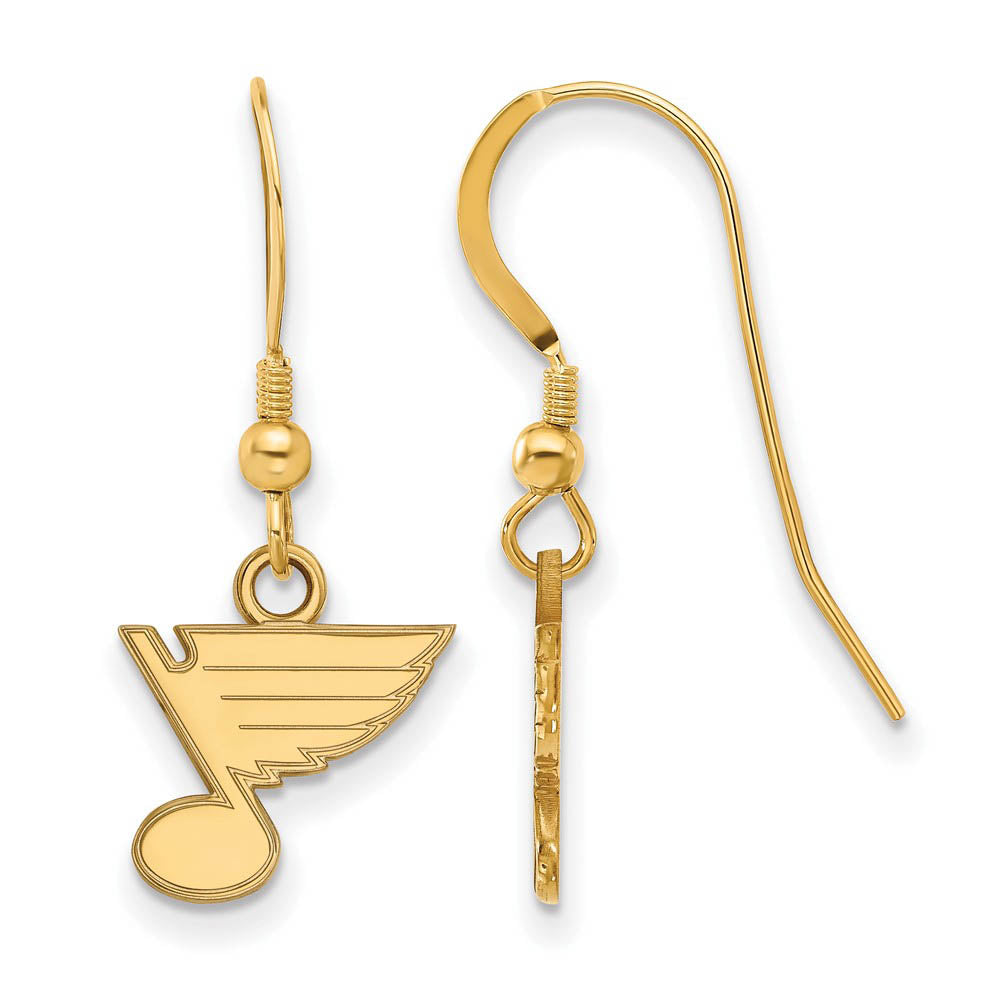 SS 14k Yellow Gold Plated NHL St. Louis Blues XS Dangle Earrings, Item E17908 by The Black Bow Jewelry Co.