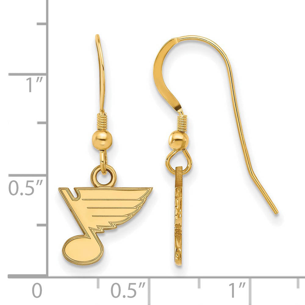 Alternate view of the SS 14k Yellow Gold Plated NHL St. Louis Blues XS Dangle Earrings by The Black Bow Jewelry Co.