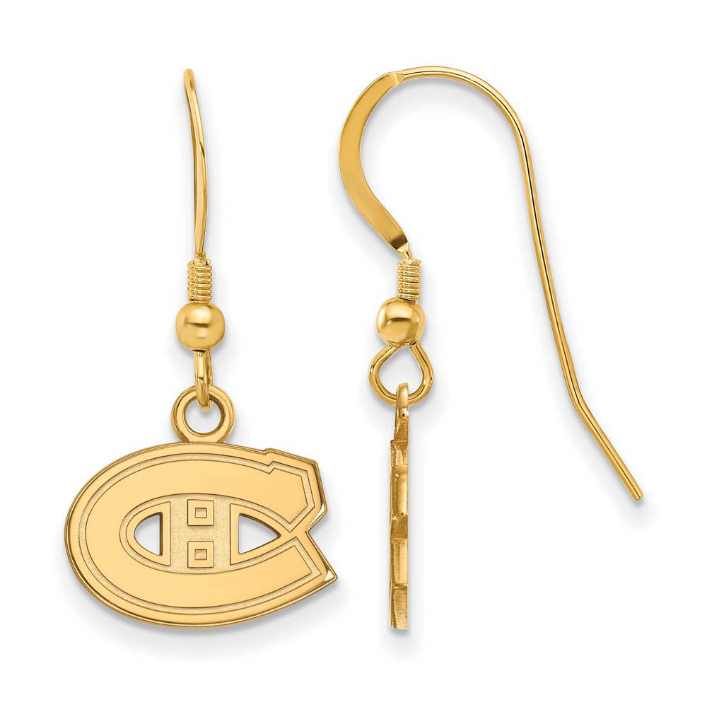 SS 14k Yellow Gold Plated NHL Montreal Canadiens XS Dangle Earrings, Item E17909 by The Black Bow Jewelry Co.