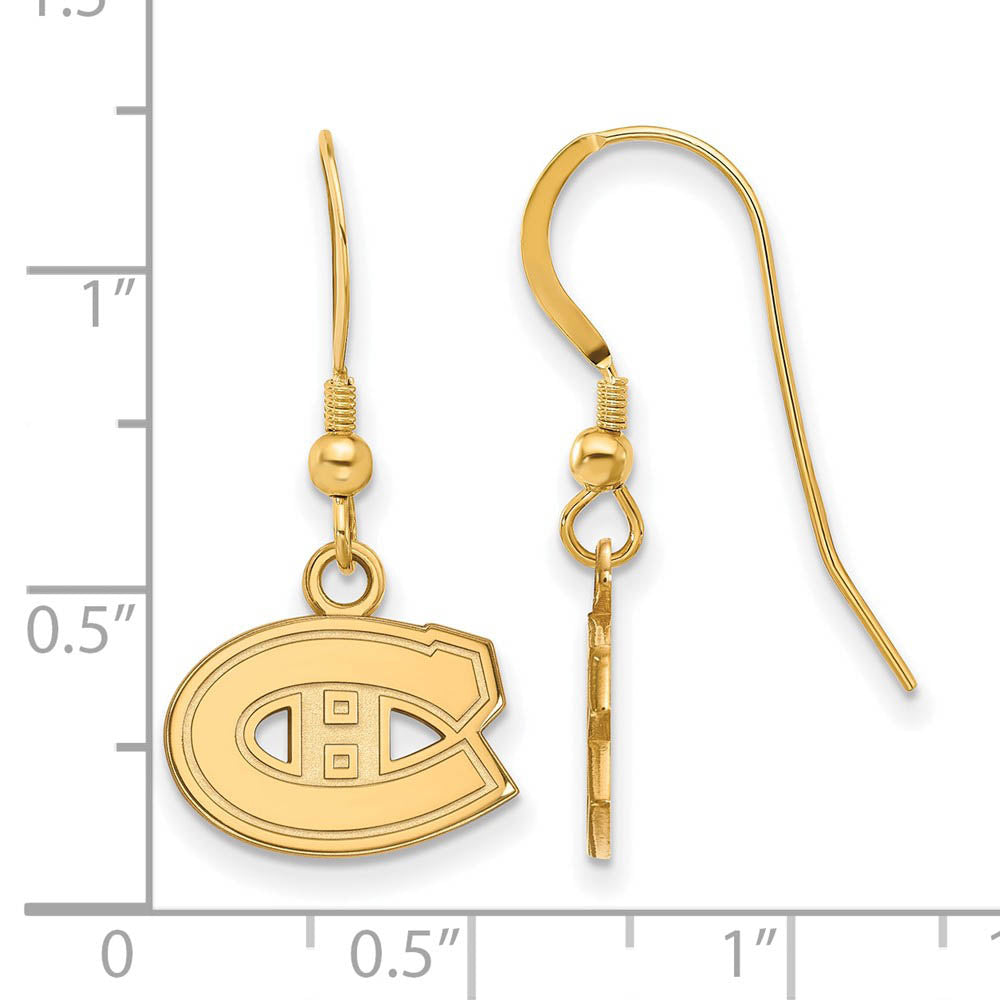 Alternate view of the SS 14k Yellow Gold Plated NHL Montreal Canadiens XS Dangle Earrings by The Black Bow Jewelry Co.