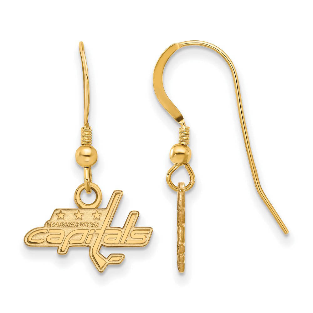SS 14k Yellow Gold Plated NHL Washington Capitals XS Dangle Earrings, Item E17910 by The Black Bow Jewelry Co.