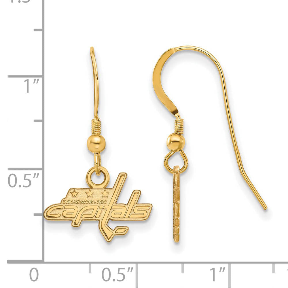 Alternate view of the SS 14k Yellow Gold Plated NHL Washington Capitals XS Dangle Earrings by The Black Bow Jewelry Co.
