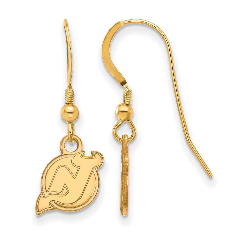 SS 14k Yellow Gold Plated NHL New Jersey Devils XS Dangle Earrings, Item E17911 by The Black Bow Jewelry Co.
